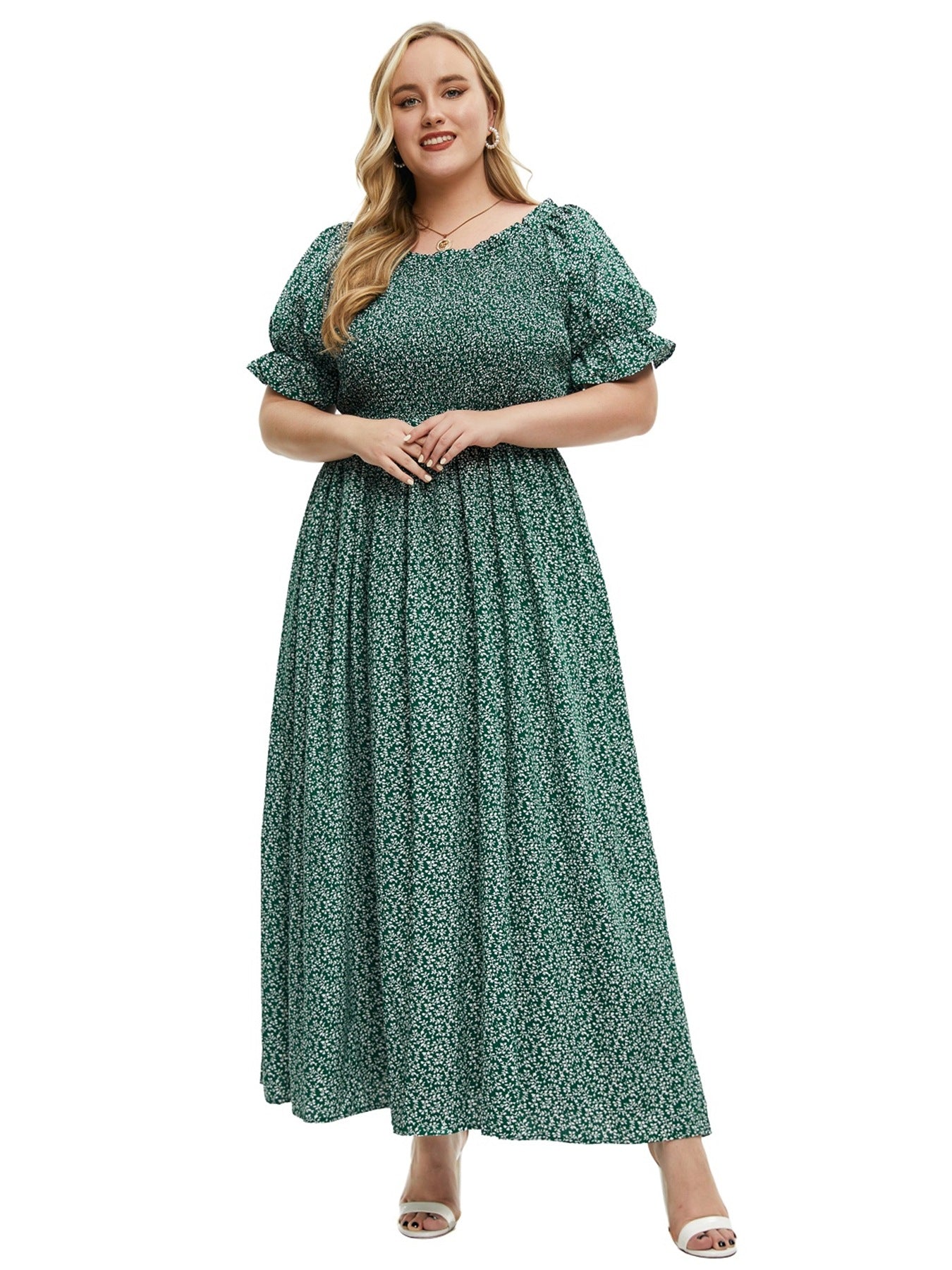 flowersverse Plus Size Women Round Neck Dress