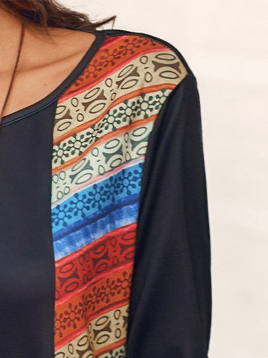 flowersverse Boho Abstract Spring Polyester A-line Daily Statement Long sleeve Loose Dress for Women