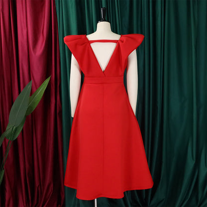 flowersverse Women's Deep V Neck Sexy Swing Formal Party Dress