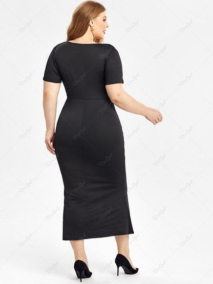 flowersverse Plus Size Color Block Ruched Midi Dress