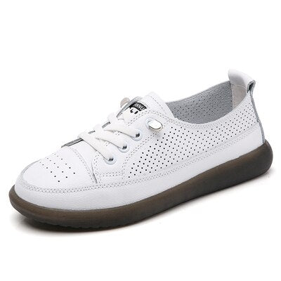 flowersverse Women's Leather Sneakers Women Casual Fashionable Sports Shoes Vulcanized Woman Summer Flat Shoe Ladies White Lacing 40