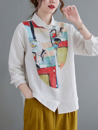 flowersverse Artistic Retro Contrast Color Cropped Blouse