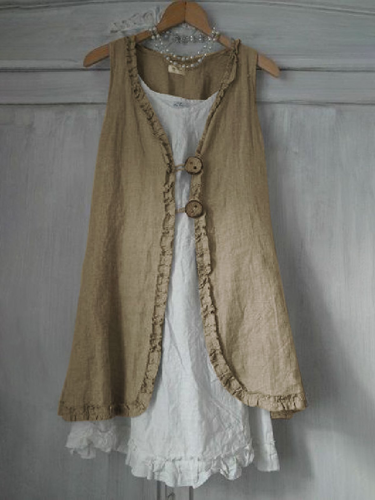 flowersverse Buttoned Ruffled Sleeveless Linen Solid Shirts & Tops Linen