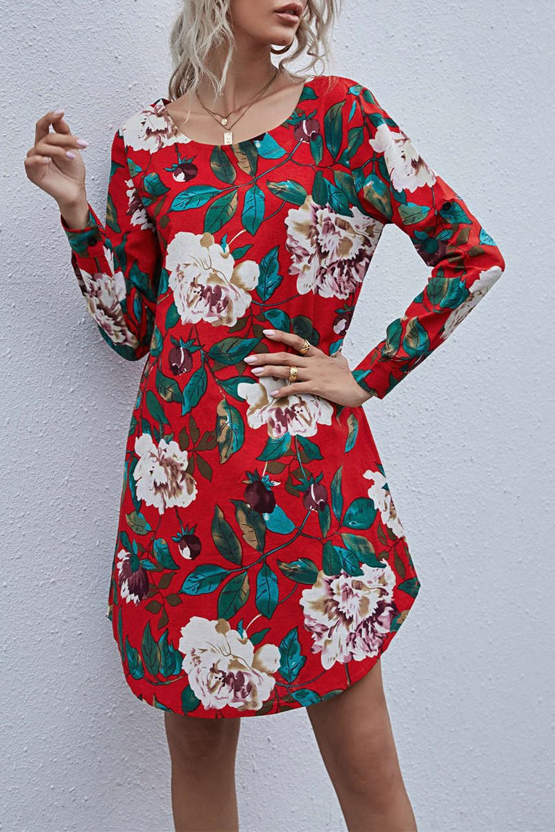 flowersverse Floral Printed Long Sleeve Dress