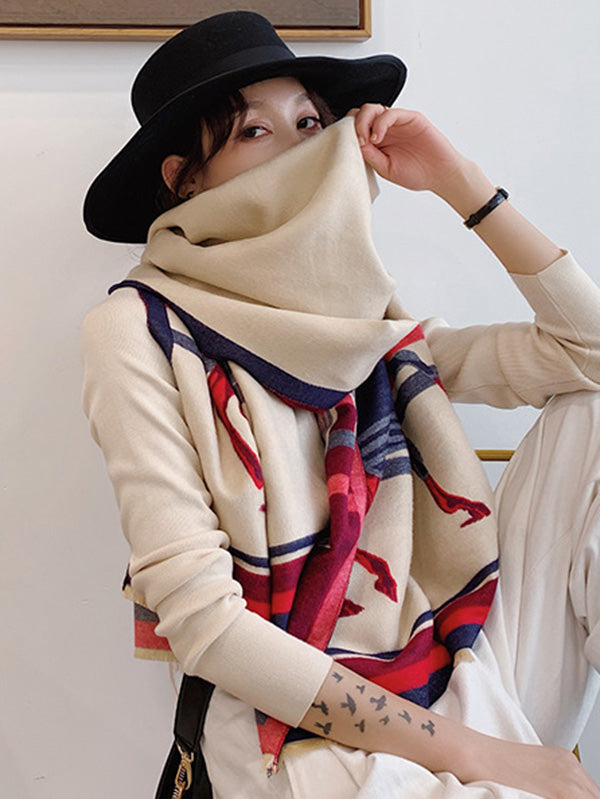 flowersverse Personality Warm Cartoon Print Shawl&Scarf