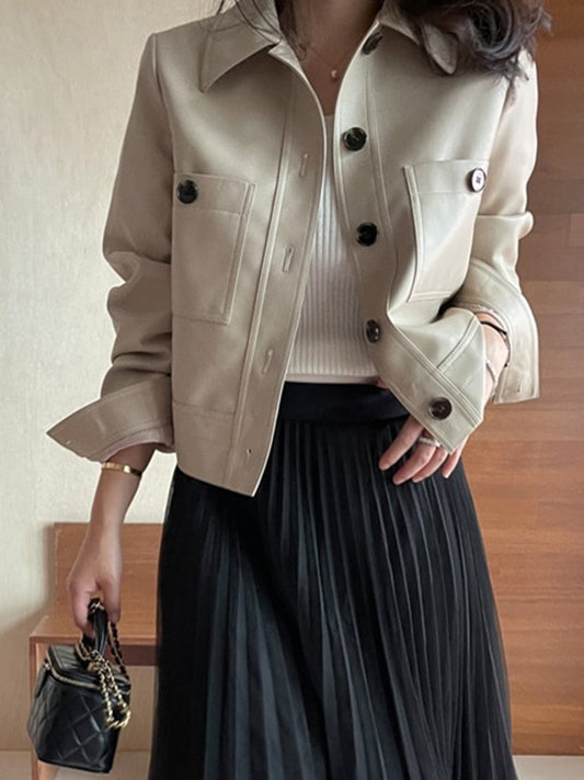 flowersverse Buttoned Pockets Long Sleeves Lapel Outerwear Jackets