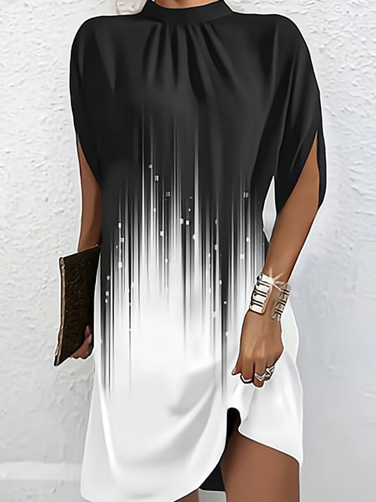 flowersverse Batwing Sleeves Loose Gradient Printed Round-Neck Mini Dresses