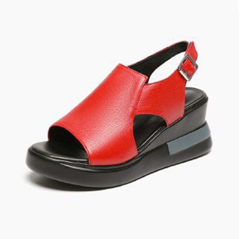 flowersverse Women's Sandals Wedge Heels Platform Sandals Ankle Strap Sandals Outdoor Daily Platform Wedge Heel Peep Toe Elegant Sexy PU Leather Buckle Solid Color Black Red Beige