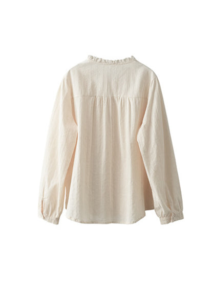 flowersverse Embroidered Long Sleeves Loose Round-Neck Blouses&Shirts Tops