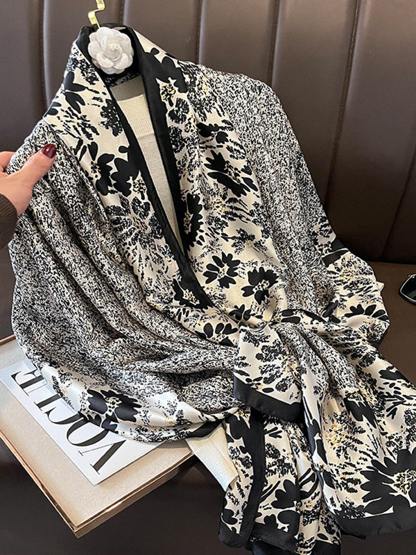 flowersverse Chic Printed Silk Imitation Warm Shawl&Scarf