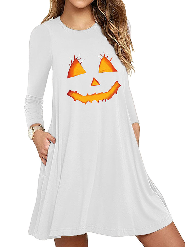 flowersverse Halloween Plus Size Long Sleeves Loose Mini Dresses