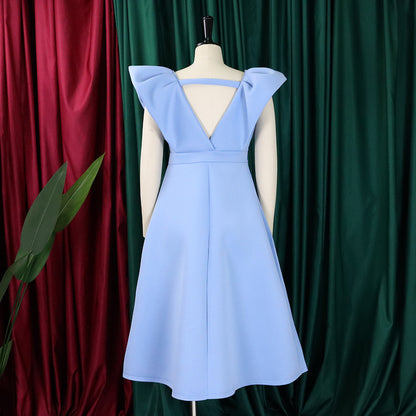 flowersverse Women's Deep V Neck Sexy Swing Formal Party Dress