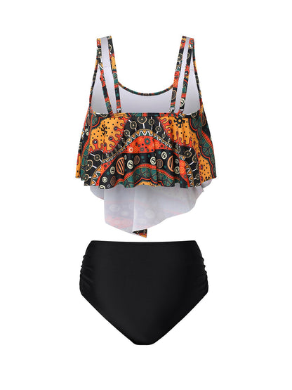 flowersverse Vacation Ethnic Printing Scoop Neck Tankinis Two-Piece Set