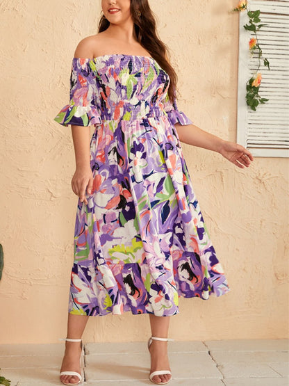 flowersverse Short Sleeve A-Line Floral Resort Weaving Dress