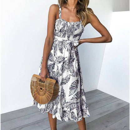 flowersverse Women Summer Boho Party Dress Ladies Sleeveless High Waist Holiday Beach Casual Floral Swing Long Sundress