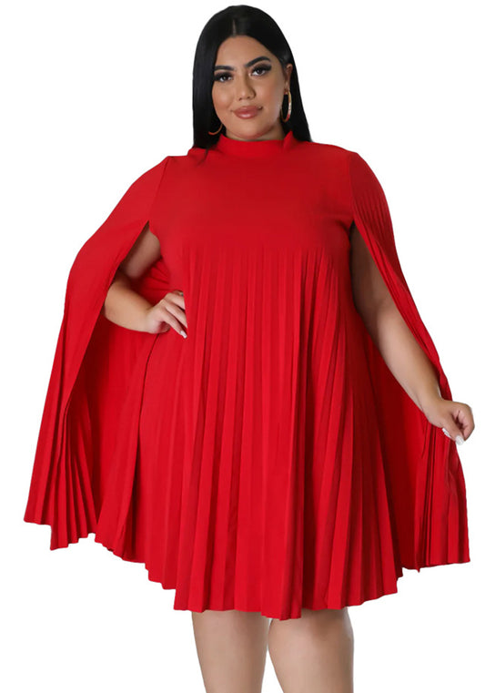 flowersverse Women's Fashion Casual Versatile Loose Solid Color Plus Size Pleated Dress