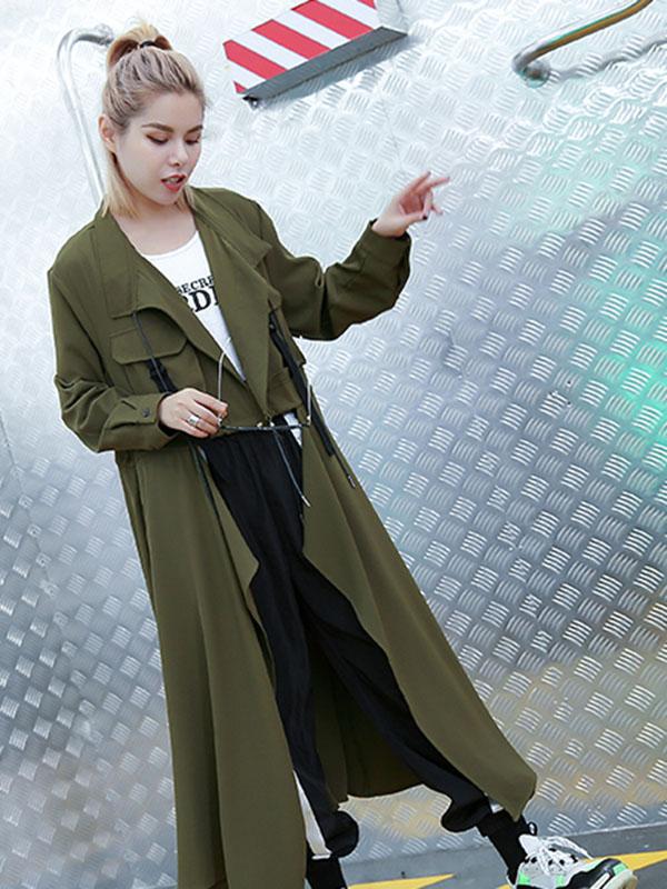 flowersverse Light Loose Solid Trench Coat