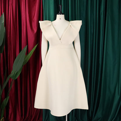 flowersverse Women's Deep V Neck Sexy Swing Formal Party Dress