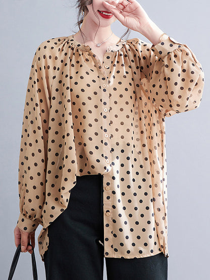 flowersverse Original Casual Polka-Dot Blouse