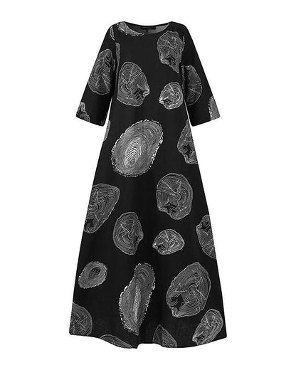 flowersverse Women's Shift Dress Maxi Long Dress 3/4 Length Sleeve Solid Color Geometric Print Summer Hot Casual White Black Red Yellow White Dresses