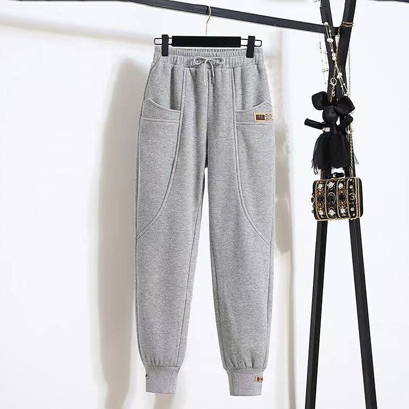 flowersverse Women‘s Plus Size Winter Loungewear Bottom Nighty Pure Color Fashion Sport Comfort Home Street Airport Fleece Warm Long Pant Pant Pocket Elastic Waist Spring Fall Light gray Dark Gray