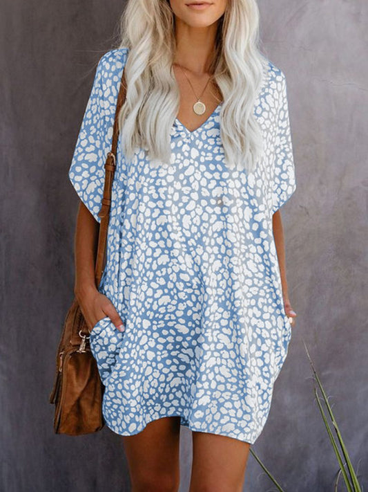 flowersverse Holiday Shift Printed Short Sleeve Knitting Dress