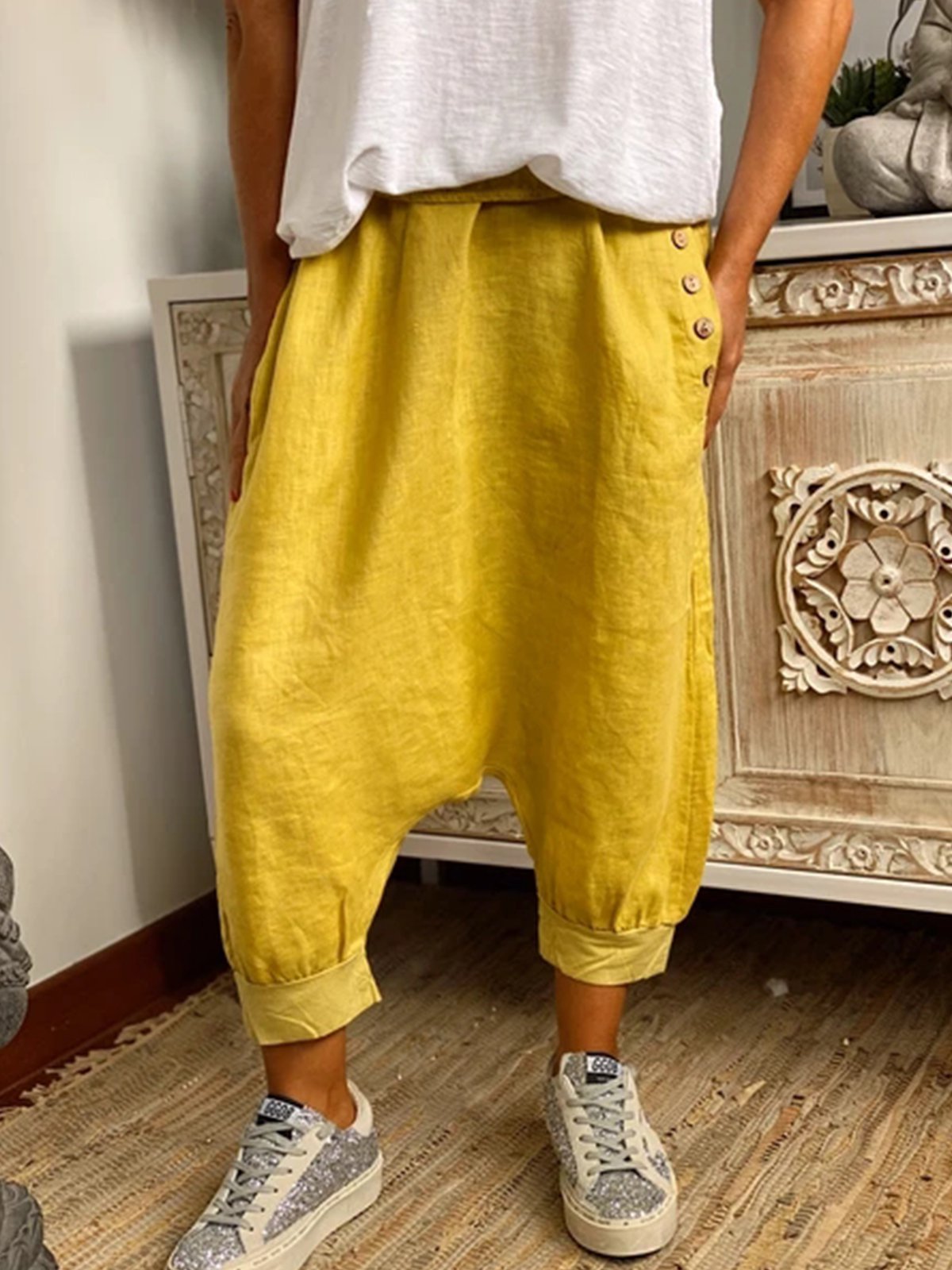 flowersverse Casual Plus Size Cotton Linen Pants