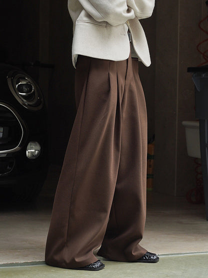 flowersverse Loose Pleated Solid Color Wide Leg Pants Bottoms