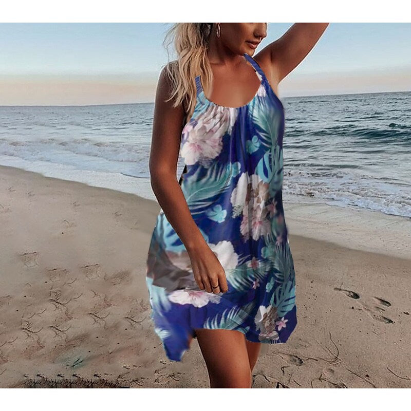 flowersverse Women's Strap Dress Mini Dress Sleeveless Heart Print Spring Summer Halter Casual Loose Fit 2023 S M L XL XXL