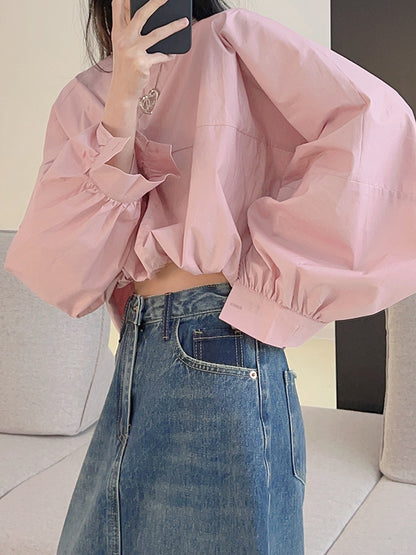 flowersverse Elasticity Solid Color Batwing Sleeves Loose Round-Neck Blouses&Shirts Tops