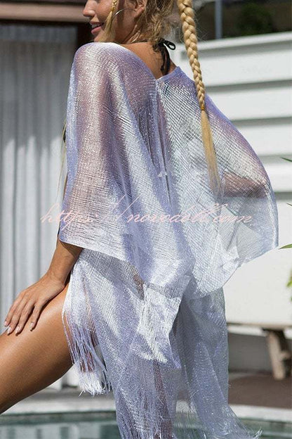 flowersverse Shawl Gold and Silver Ribbon Sleeve Slit Cover-ups