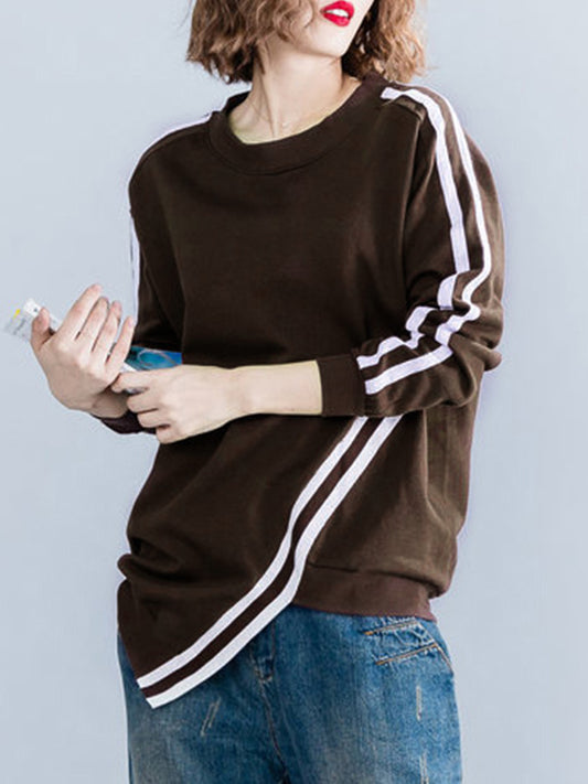 flowersverse Striped Cropped Long Sleeves Round-neck Hoodies&Sweatshirt