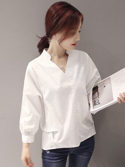 flowersverse Urban Stand Collar Solid Color Blouse Top