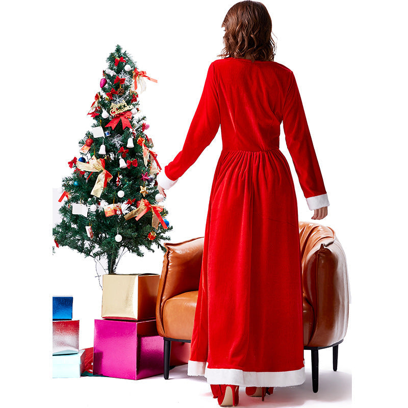 flowersverse Christmas Shawl Long Dress Solid Color Two-piece Night Party Outfit