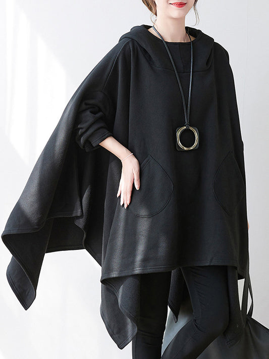 flowersverse Casual Plus Size Irregularity Batwing Sleeves Solid Color Hoodies