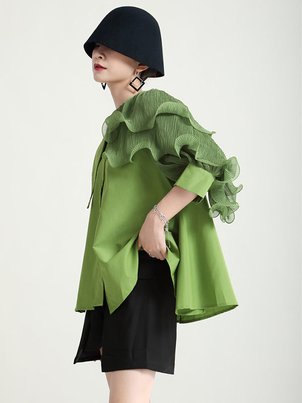 flowersverse Stylish Asymmetric Split-Joint Falbala With Belted Half Sleeves Blouses