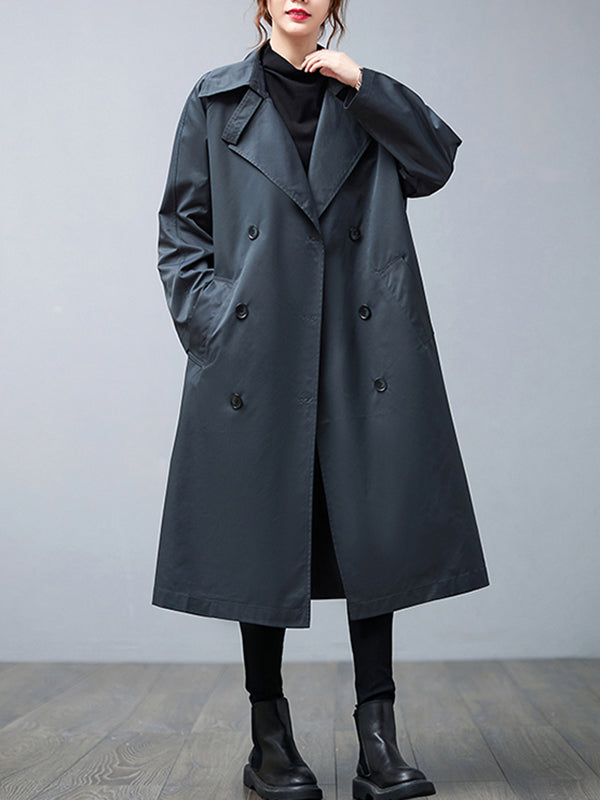 flowersverse Loose Buttoned Notched Collar Trench Coat