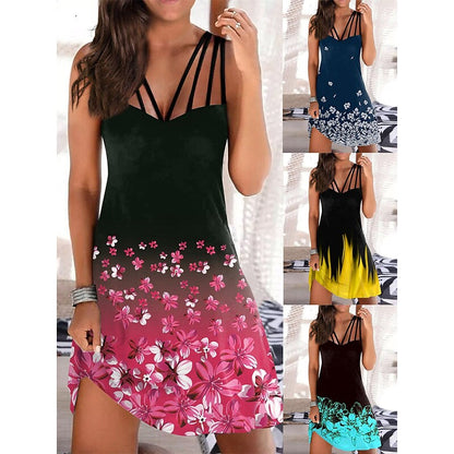 flowersverse Women's Casual Dress Shift Dress Print Dress Floral Backless Print V Neck Mini Dress Active Fashion Outdoor Daily Sleeveless Regular Fit Yellow Blue Fuchsia Spring Summer S M L XL XXL