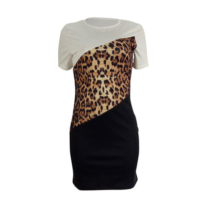 flowersverse Womens Casual Style Leopard Color Block Patchwork Dress