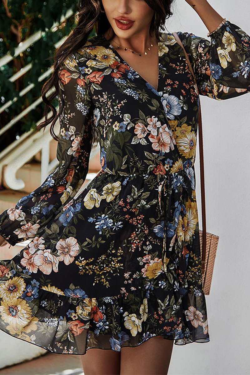 flowersverse Chiffon V-Neck Floral Print Dress