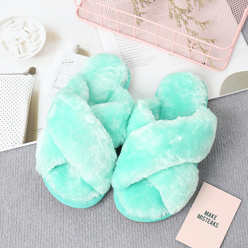 flowersverse Home Sweet Home Faux Fur Slippers