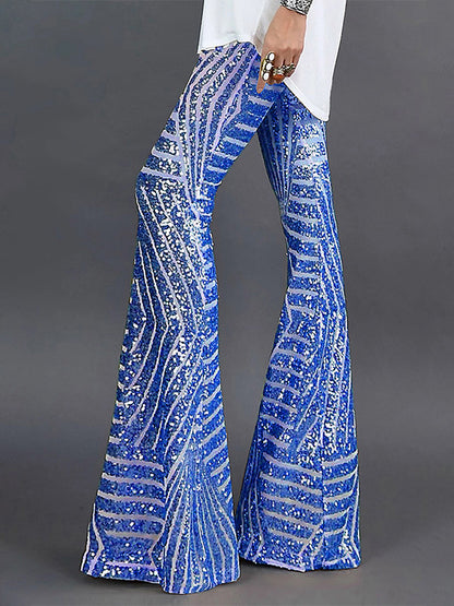 flowersverse Flared Pants High Waisted Contrast Color Striped Sequined Pants