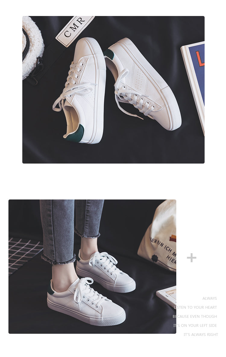 flowersverse Women&#39;s Shoes New Fashion Casual Platform Soild Leather Classic Cotton Women Vulcanize Shoes Casual Lace-up White Shoes Sneakers