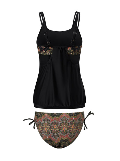 flowersverse Vacation Ethnic Printing Spaghetti Tankinis Two-Piece Set