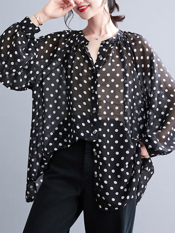 flowersverse Original Casual Polka-Dot Blouse