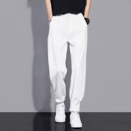 flowersverse Men's Dress Pants Culottes Wide Leg Trousers Pleated Pants Pleated Pocket Plain Comfort Breathable Casual Daily Holiday Stylish Classic Style Black White