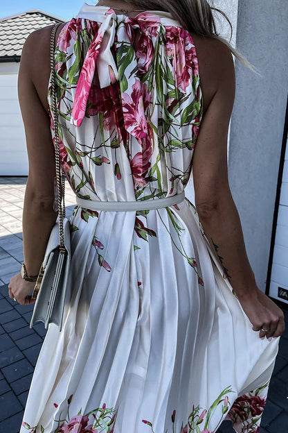 flowersverse Life In Floral Pleated Halter Neck Maxi Dress