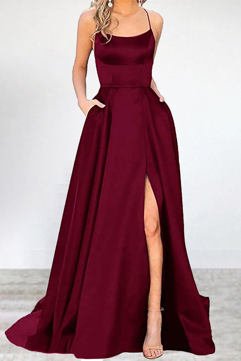 flowersverse Sexy Formal Solid High Opening U Neck Evening Dress Dresses