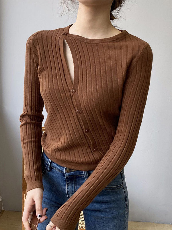 flowersverse Fashion Asymmetric Solid Color Round-Neck Sweater Top