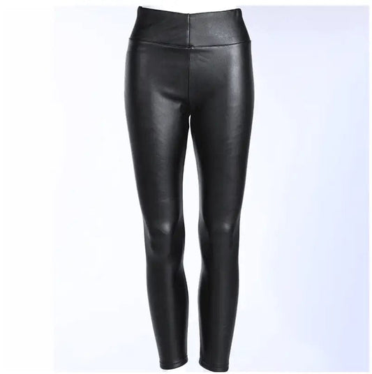 flowersverse Plush Thick High Waist PU Slim Slim Leather Pants Slim